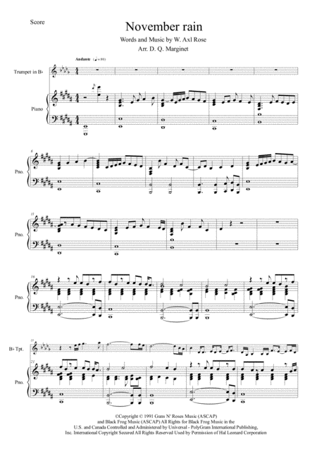 November Rain For Trumpet And Piano Sheet Music