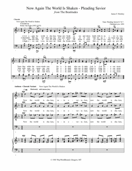 Now Again The World Is Shaken Pleading Savior Anthem Chorale Variant Sheet Music