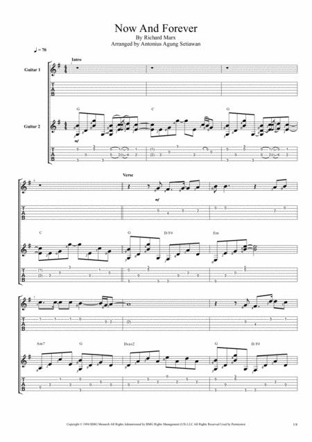 Free Sheet Music Now And Forever Duet Guitar Tablature