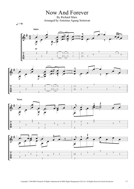 Free Sheet Music Now And Forever Fingerstyle Guitar Solo