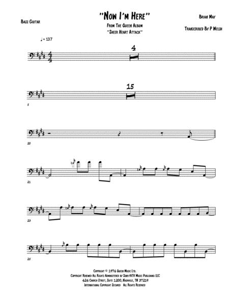 Free Sheet Music Now I M Here Bass Guitar