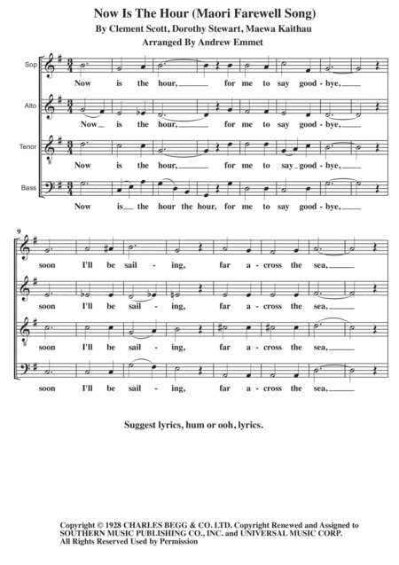 Now Is The Hour Maori Farewell Song A Cappella Sheet Music