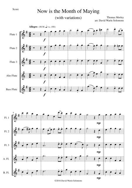 Now Is The Month Of Maying With Variations For Flute Quintet Sheet Music