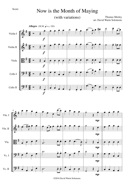 Free Sheet Music Now Is The Month Of Maying With Variations For String Quintet 2 Violins 1 Viola 2 Cellos
