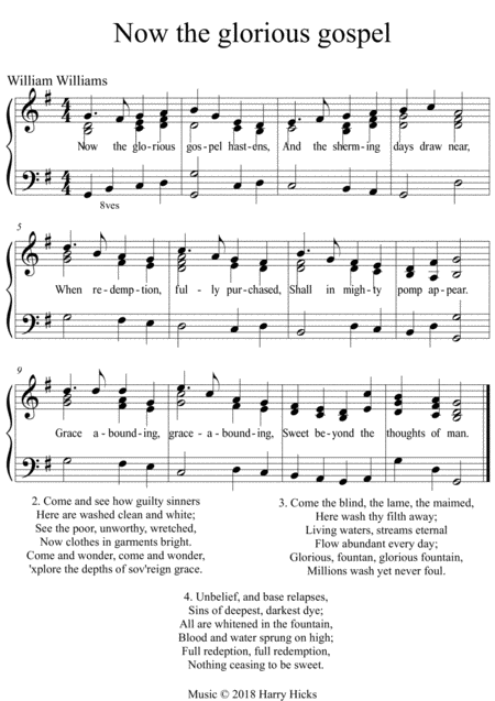 Now The Glorious Gospel A New Tune To A Wonderful William Williams Hymn Sheet Music