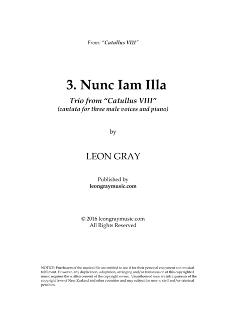 Nunc Iam Illa From Trio Cantata Catullus Viii Sheet Music