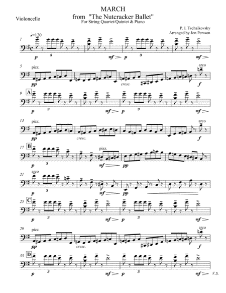 Nutcracker Ballet March For Strings And Piano Cello Part Sheet Music