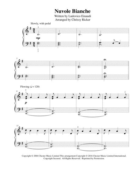 Nuvole Bianche Easy Piano Early Intermediate Sheet Music