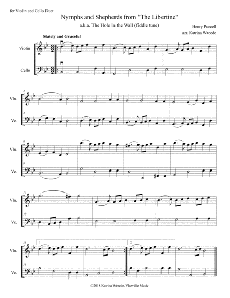 Free Sheet Music Nymphs And Shepherds For Violin And Cello Duet