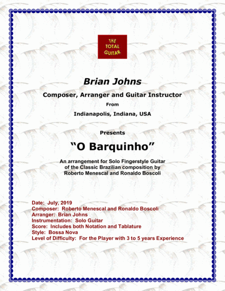 Free Sheet Music O Barquinho Arranged For Solo Fingerstyle Or Classical Guitar