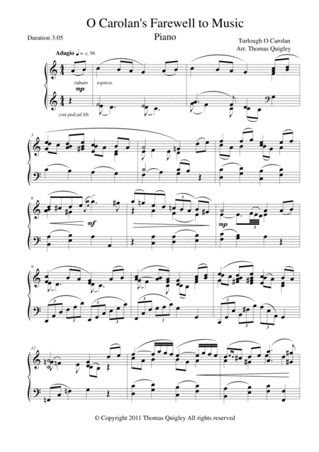 Free Sheet Music O Carolans Farewell To Music