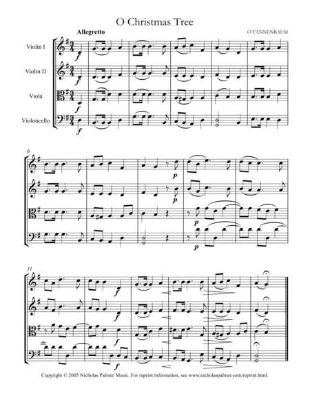 Free Sheet Music O Christmas Tree O Tannenbaum Easy String Quartet