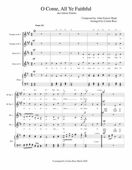 Free Sheet Music O Come All Ye Faithful Adeste Fideles Brass Ensemble Piano