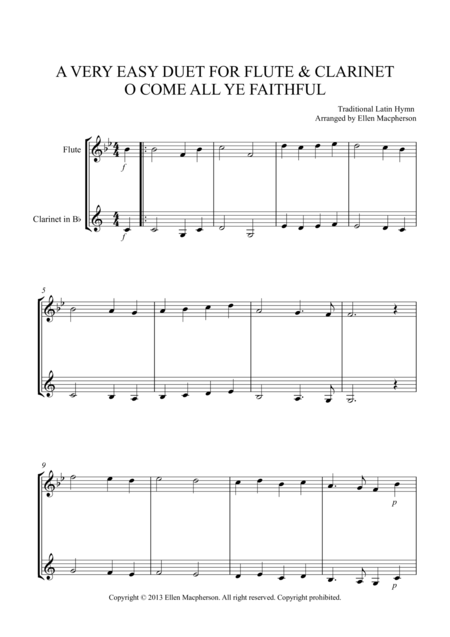 O Come All Ye Faithful Easy Flute And Clarinet Duet Sheet Music