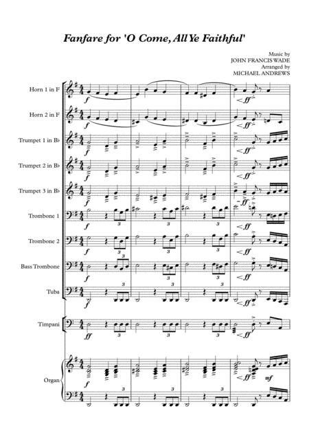Free Sheet Music O Come All Ye Faithful Fanfare For Brass Nonet Timpani And Organ
