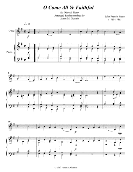 O Come All Ye Faithful For Oboe Piano Sheet Music