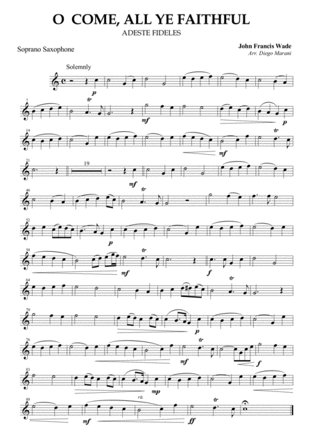 O Come All Ye Faithful For Saxophone Quartet Sheet Music