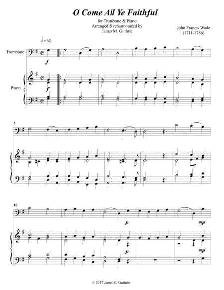 Free Sheet Music O Come All Ye Faithful For Trombone Piano