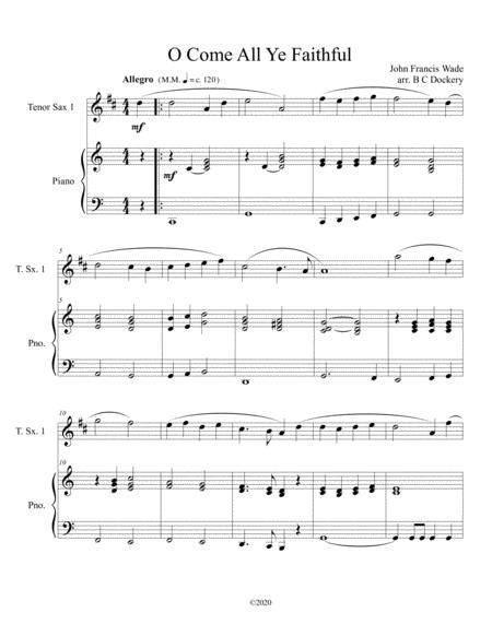 Free Sheet Music O Come All Ye Faithful Tenor Sax Solo With Optional Piano Accompaniment