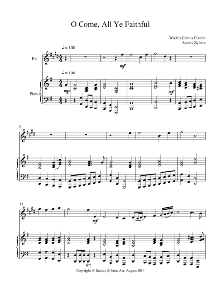 O Come All Ye Faithful Treble Eb Instrument Solo Sheet Music