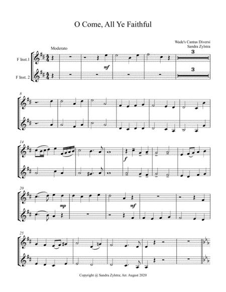 O Come All Ye Faithful Treble F Instrument Duet Parts Only Sheet Music