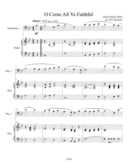 O Come All Ye Faithful Trombone Solo With Optional Piano Accompaniment Sheet Music