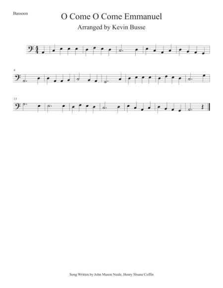 Free Sheet Music O Come O Come Emmanuel Easy Key Of C Bassoon