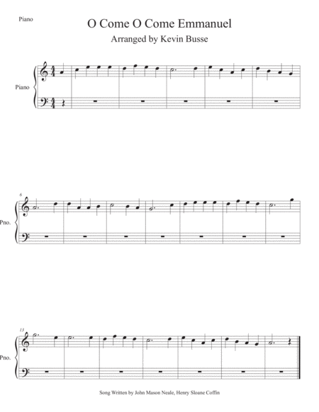 Free Sheet Music O Come O Come Emmanuel Easy Key Of C Piano