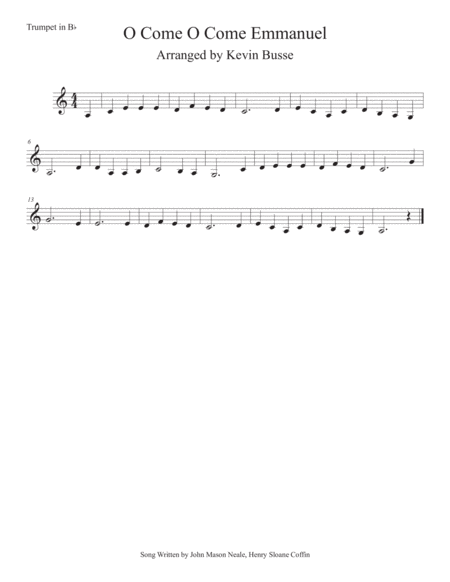 O Come O Come Emmanuel Easy Key Of C Trumpet Sheet Music