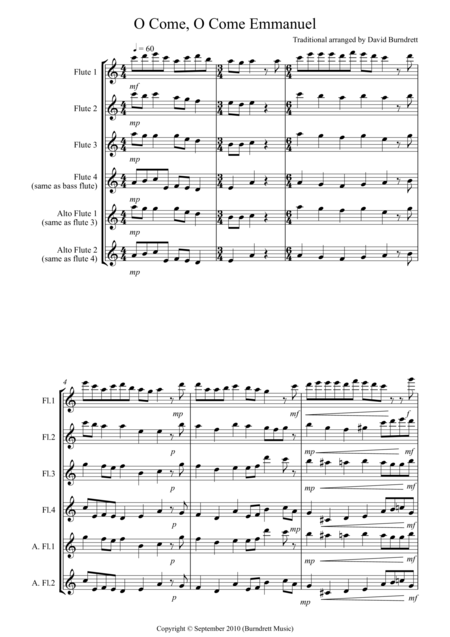 O Come O Come Emmanuel For Flute Quartet Sheet Music