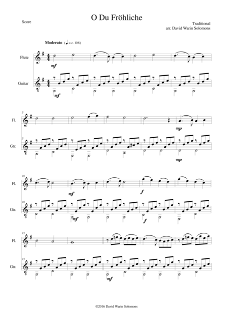 O Du Frhliche O Sanctissima With Variations For Flute And Guitar Sheet Music