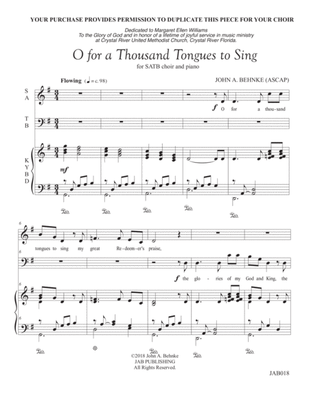 Free Sheet Music O For A 1000 Tongues To Sing