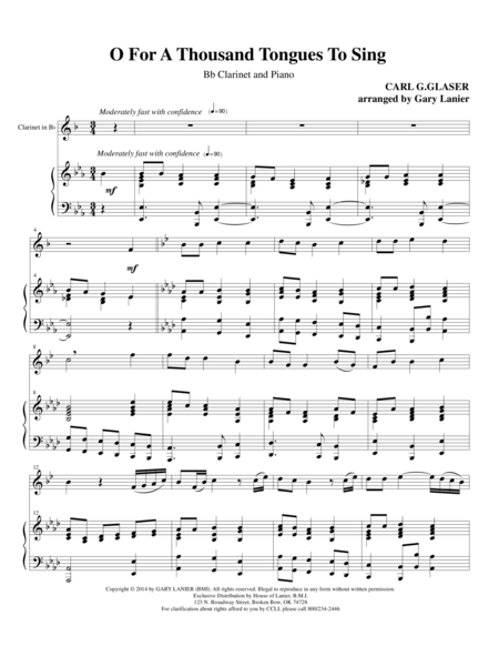 O For A Thousand Tongues To Sing Bb Clarinet Piano And Clar Part Sheet Music