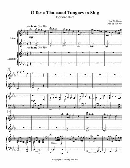 O For A Thousand Tongues To Sing For Piano Duet Sheet Music