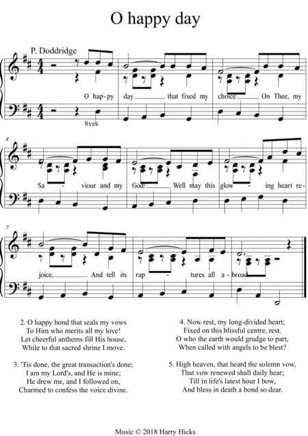 O Happy Day A New Tune To A Wonderful Old Dodderidge Hymn Sheet Music