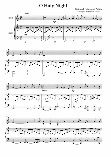 O Holy Night Arranged For Violin With Piano Accompaniment Sheet Music