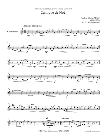 O Holy Night Cantique De Noel Clarinet Solo Sheet Music