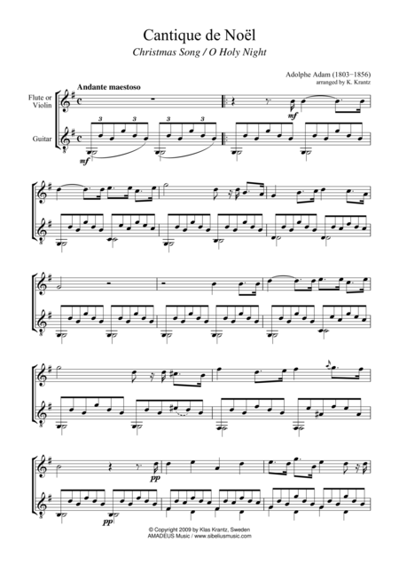 O Holy Night Cantique De Noel G Major For Violin And Guitar Sheet Music