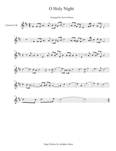 Free Sheet Music O Holy Night Clarinet