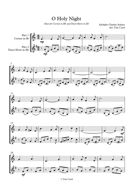 O Holy Night Duet For Cornet In Bb And Tenor Horn In Eb Sheet Music