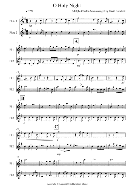 O Holy Night For Flute Duet Sheet Music