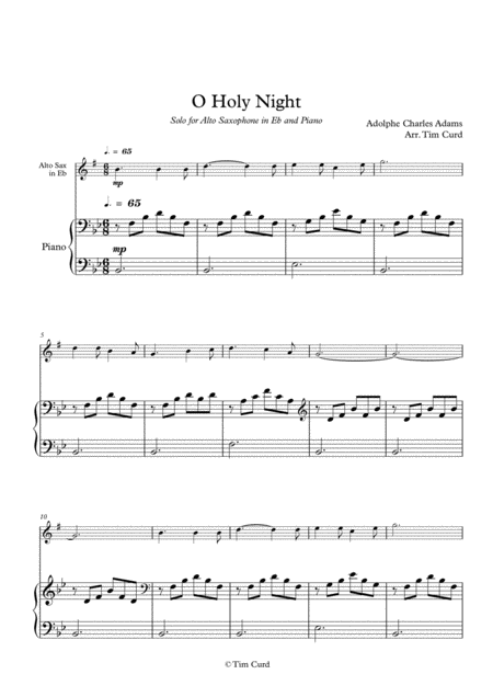 O Holy Night For Solo Alto Saxophone And Piano Sheet Music