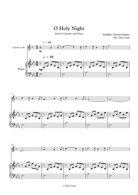 Free Sheet Music O Holy Night For Solo Clarinet In Bb And Piano