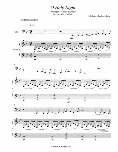 Free Sheet Music O Holy Night For Tuba Piano