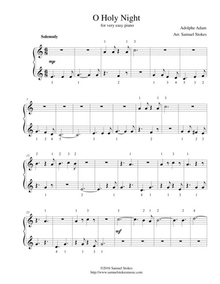 O Holy Night For Very Easy Piano Sheet Music