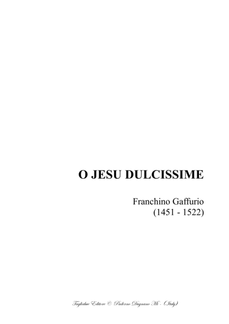 O Jesu Dulcissime Gaffurio For Satb Choir Sheet Music