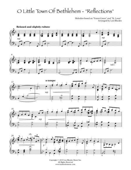 O Little Town Of Bethlehem A Contemporary Piano Solo Sheet Music