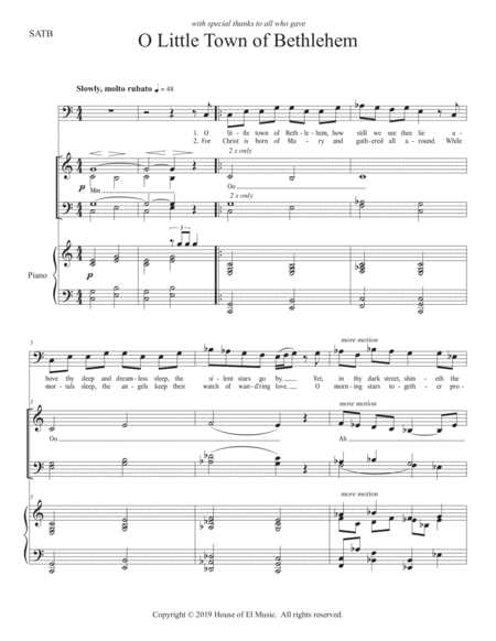 Free Sheet Music O Little Town Of Bethlehem Alternate Melody Solo With Satb Choir