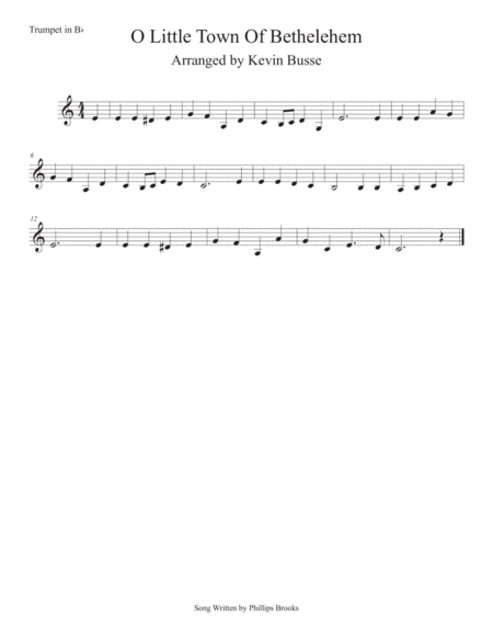 O Little Town Of Bethlehem Easy Key Of C Trumpet Sheet Music