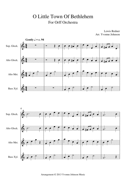 Free Sheet Music O Little Town Of Bethlehem For Orff Ensemble